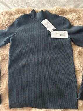 IRO Slate Blue Ribbed ‘Aludra’ Turtleneck Sweater Small